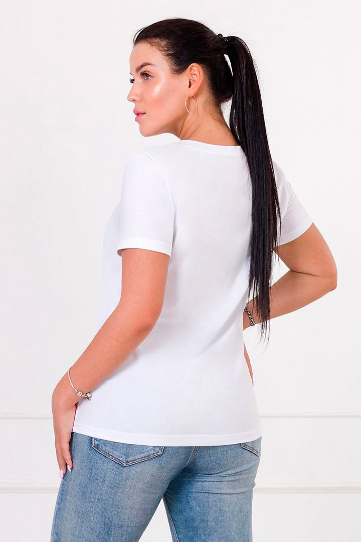 Фото товара 22164, белая женская футболка с v-образным вырезом