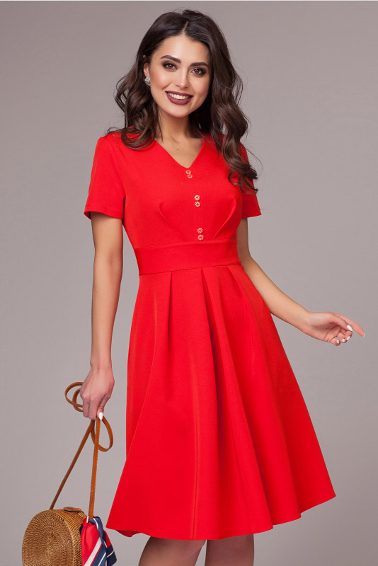 Фото товара 16013, красное платье с коротким рукавом