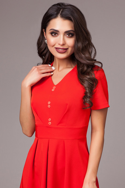 Фото товара 16015, красное платье с коротким рукавом