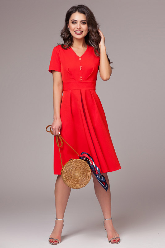 Фото товара 16016, красное платье с коротким рукавом